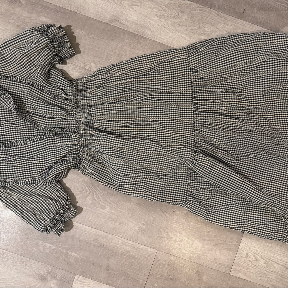 Max studio Gingham Smocked Waist Midi Dress - Black & White